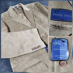 NWOT Meeting Street Men's Brown Corduroy Sport Coat, Blazer, Suit Jacket Sz. 46R